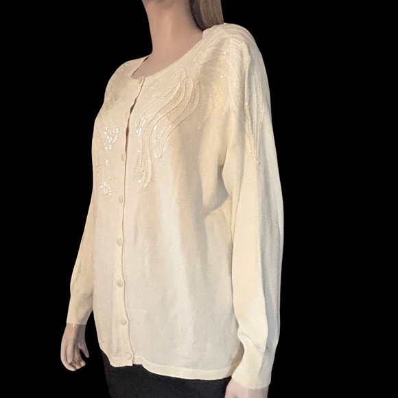 Bob Mackie Wearable Art Cardigan Sweater Sequins Scroll Detail Cotton Rayon - Picture 3 of 15